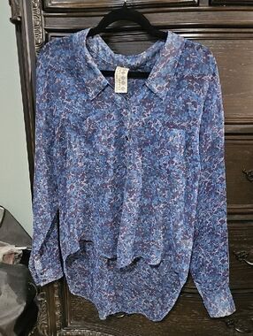 Free People Blue Floral Button-Down Shirt